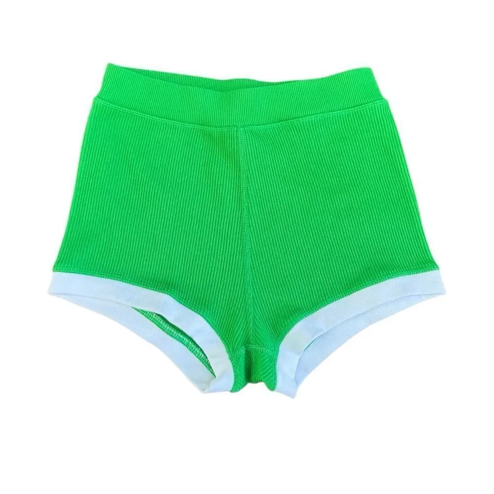 Aerie Women's Offline Shortie Shorts Ribbed in Green White Retro Size XS